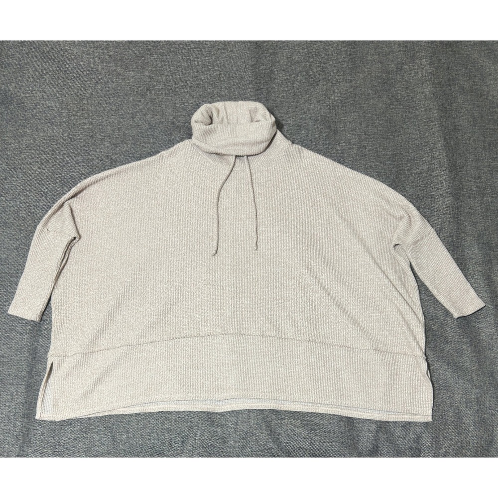 Cherish Womens S‎ Top Waffle Knit Cowl Neck Beige Oversized Long Sleeve